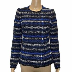 Rebecca Taylor Variegated Tweed Jacket Fray Hem Size 2 Preppy Twee